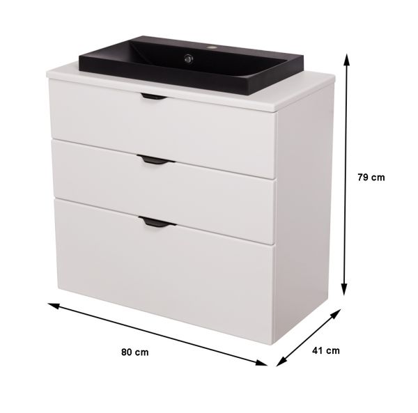 Badmöbel VICTA 80, Unterbau mit 3 Schubladen, seidenmatt weiß (Art.Nr. VIC80347-S)