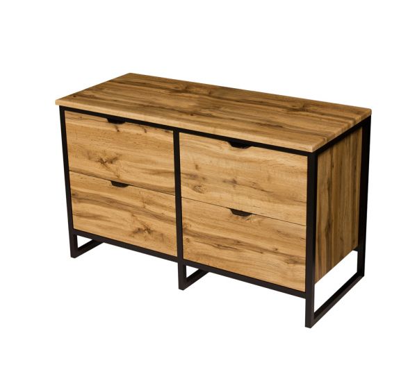 Badmöbel COSMO 120 cm, bodenstehend, Eiche/ Schwarz, Aufsatzbecken weiß