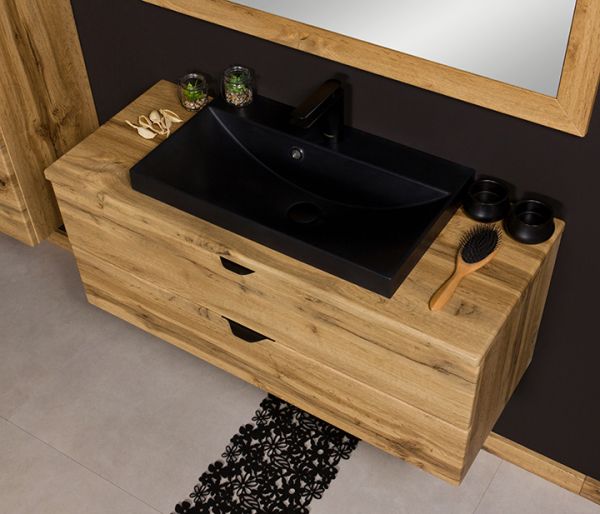 Badmöbelset VICTA 100, Eiche Natur, Waschbecken schwarz matt (Art.Nr. VIC10062-S)