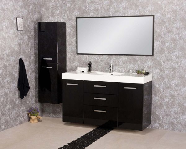 Bad-Hochschrank, schwarz, mit Wäschekorb - passend zu ARUVA, GENUA, SUSAN (HSG48WK)