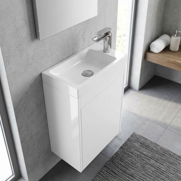 Gäste-WC Möbel GUEST 40 cm, weiß glänzend, inkl. Waschbecken, vormontiert