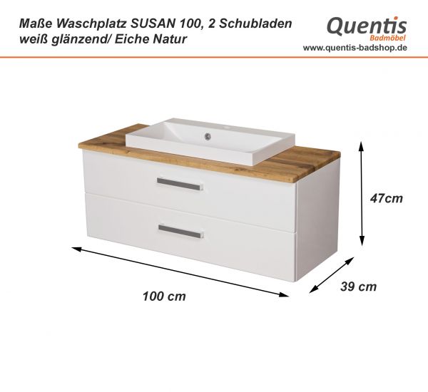 Badmöbel SUSAN Breite 100 cm, weiß, eiche, Waschtischunterschrank montiert