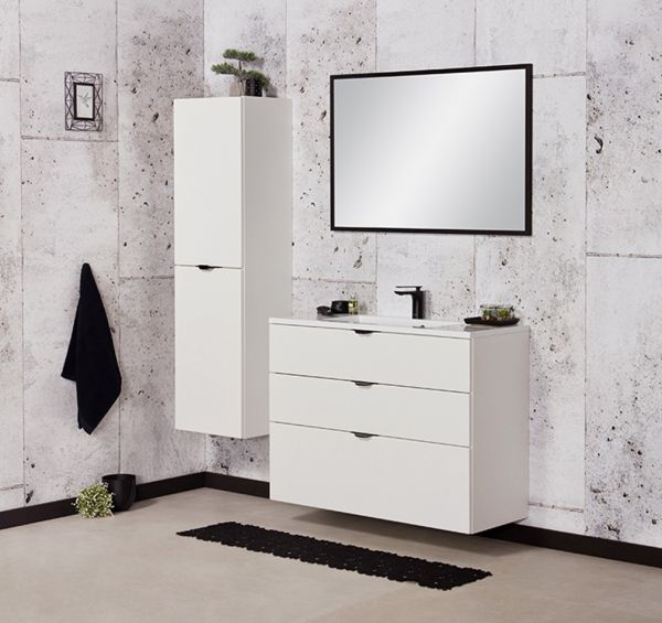 Badmöbel VICTOR 100 cm, Waschtischunterbau mit 3 Schubladen inkl. Waschtisch, weiß matt