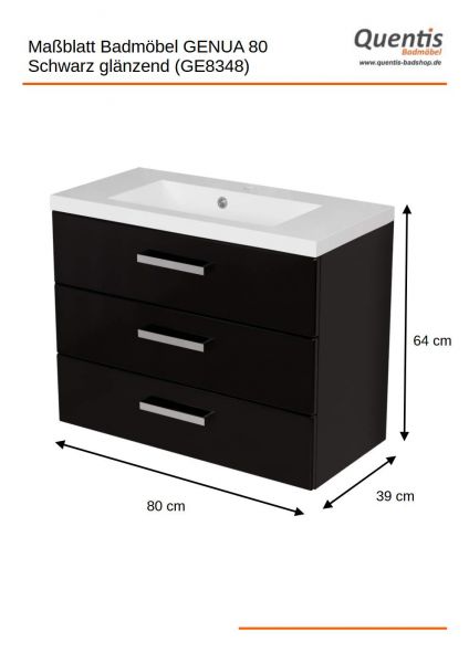 Badmöbel GENUA 80-XL, schwarz, Waschtischunterschrank montiert