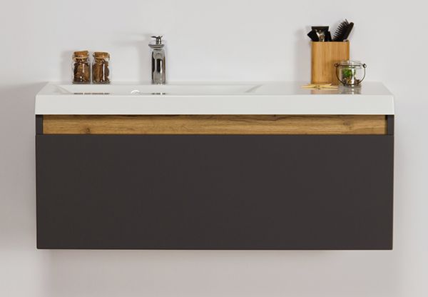 Quentis Badmöbel INTRA 90,SLIM LINE, grafitgrau matt, Unterschrank aufgebaut