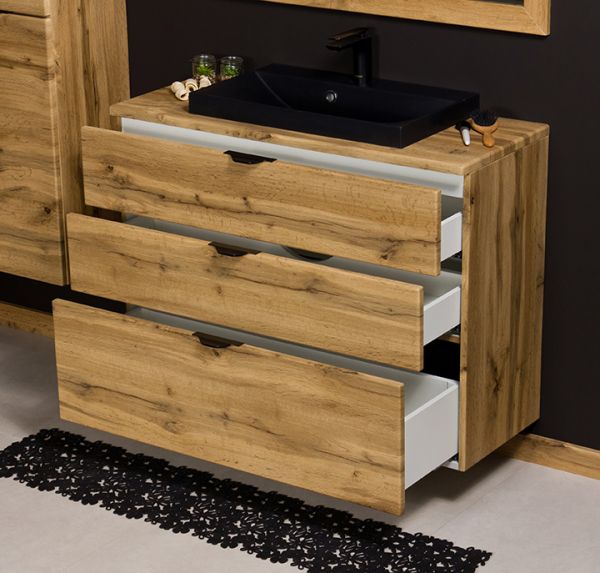 Badmöbel VICTA, Breite 100 cm, Eiche Natur, Waschtischunterbau montiert