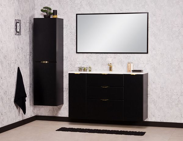 Badmöbel VICTOR 120 cm, seidenmatt schwarz, Waschtischunterbau mit 3 Schubladen (montiert)