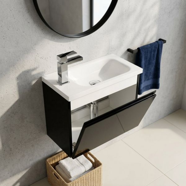 Badmöbel FAROS 50 cm, schwarz, Gäste-WC Möbelset, Unterschrank montiert