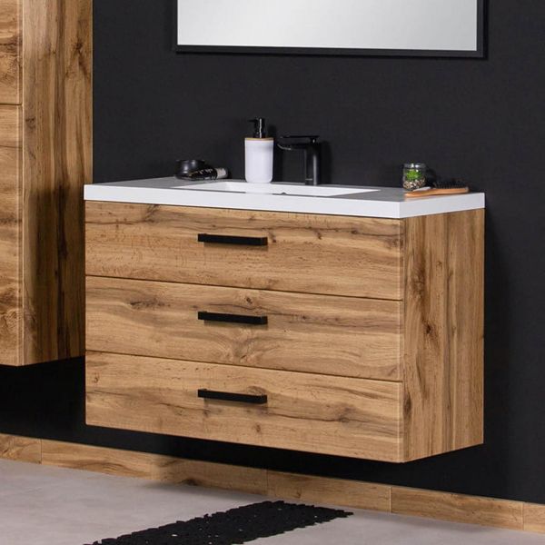 Badmöbel FOKUS LOFT 100 XL, Eiche Natur, Waschtisch mit Unterbau, vormontiert