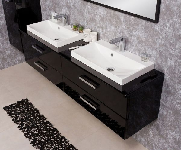 Quentis Badoebelset SUSAN 160 schwarz, Doppelwaschplatz (SN16048)