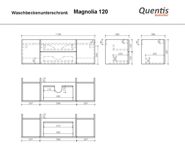 Badmöbel MAGNOLIA 120 cm, Gletscherblau, Waschtischunterbau montiert mit Waschbecken