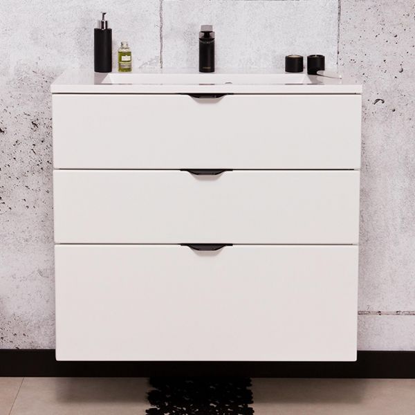 Badmöbel VICTOR 80 cm, Waschbeckenunterschrank mit 3 Schubladen, vormontiert, weiß matt