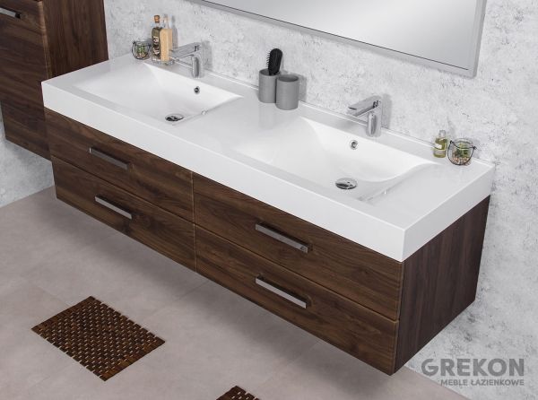 Badmöbelset Doppelwaschplatz ZENO, Breite 160 cm, Nussbaum, montiert