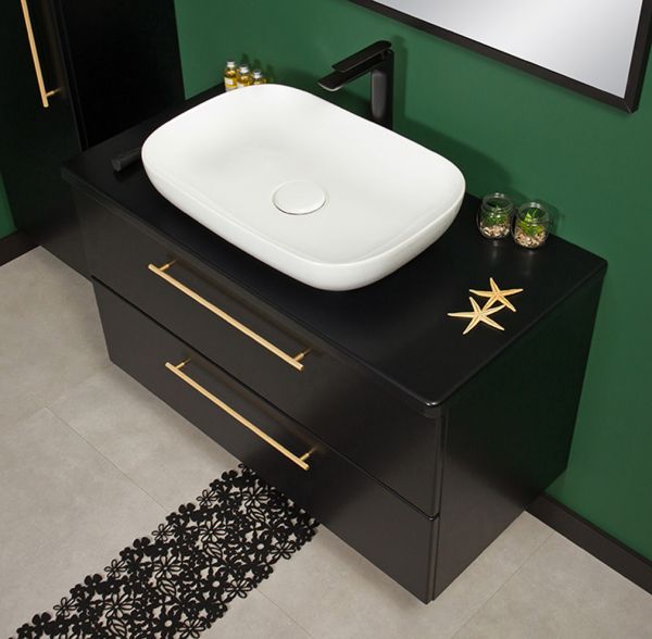 Badmöbel NOVARA 100 cm, Waschtischunterbau inkl. Aufsatzbecken, schwarz matt