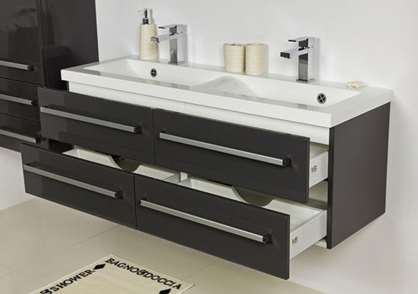 Doppelwaschplatz Genua 120, 4 Schubladen, grafitgrau glänzend