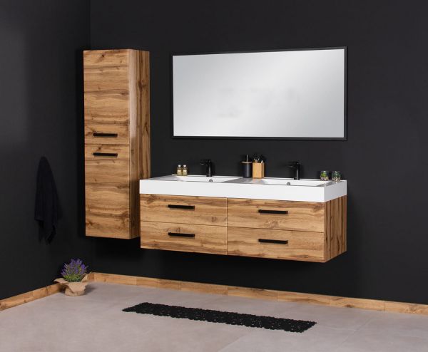 Badmöbel ZENO Breite 140 cm, Eiche Natur, Doppelwaschtisch mit Unterschrank, montiert