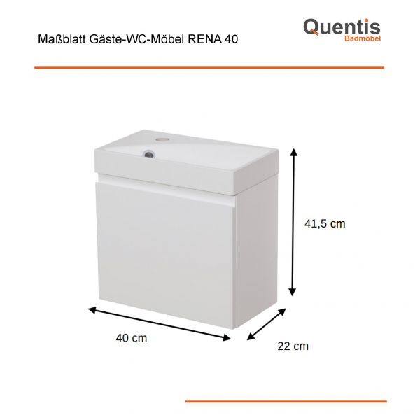 Gäste-WC Badmöbel RENA 40 cm, weiß glänzend, Waschbecken mit Unterschrank, vormontiert
