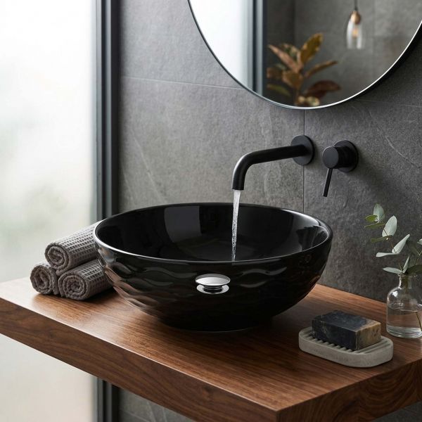 Aufsatz-Waschbecken WAVE 42, Keramik, schwarz