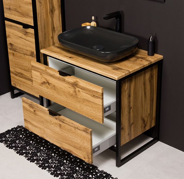 Badmöbel Cosmo, Breite 80 cm, Aufsatzbecken schwarz, CO8062-S