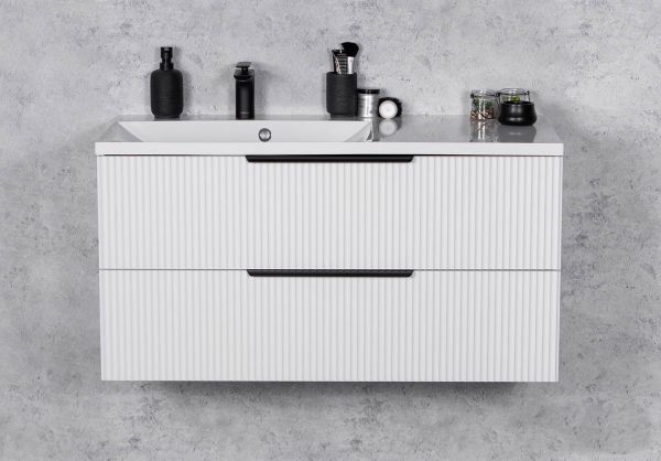 Quentis Badmoebel SYDNEY 100 cm weiß matt Waschtisch mit Unterschrank montiert SYDB100L