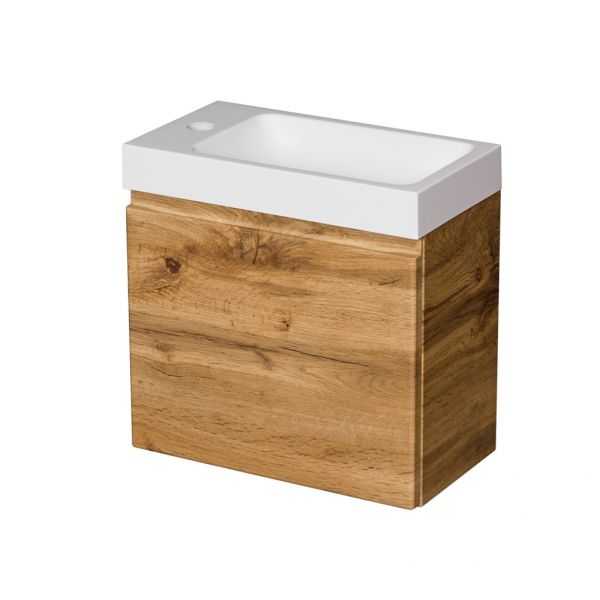 Gäste-WC Badmöbel FAROS 40 cm – Waschbecken mit Unterschrank, Eiche Natur, vormontiert