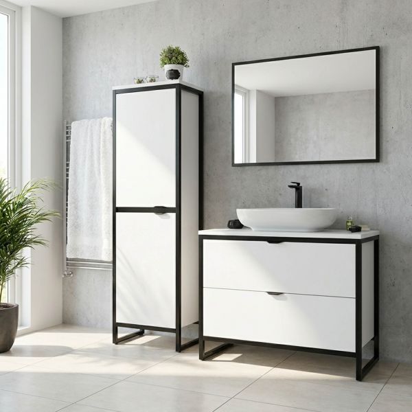 Badmöbel Cosmo 100 cm, Badhochschrank optional als Zubehör