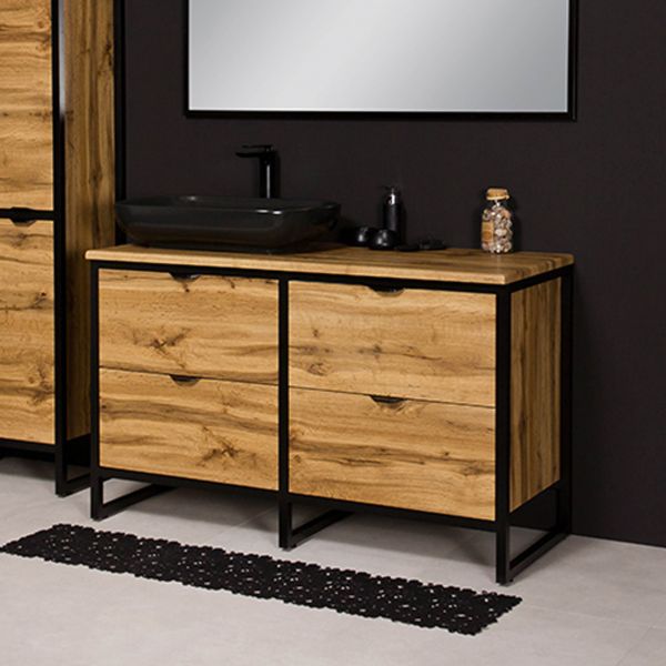 Badmöbel COSMO 120 cm, bodenstehend, Eiche/ Schwarz, Aufsatzbecken schwarz