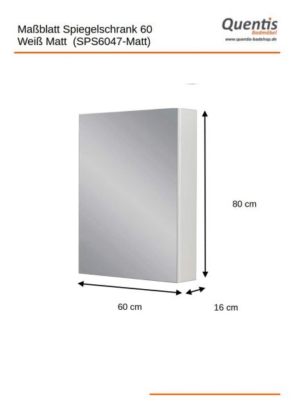 Spiegelschrank Breite 60 cm, weiß matt, vormontiert