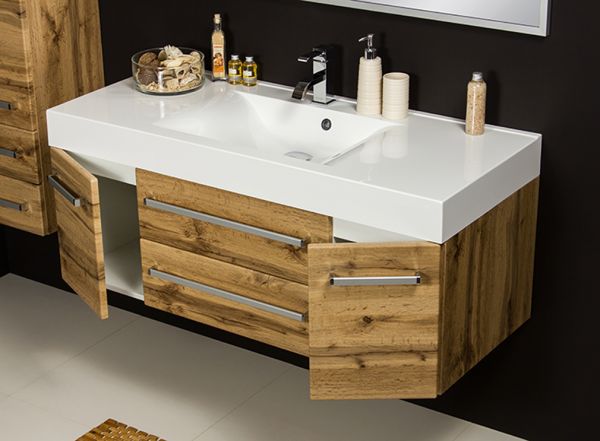 Waschplatz Zeno, Breite 120 cm, Waschtischunterbau und Waschbecken, Eiche Natur