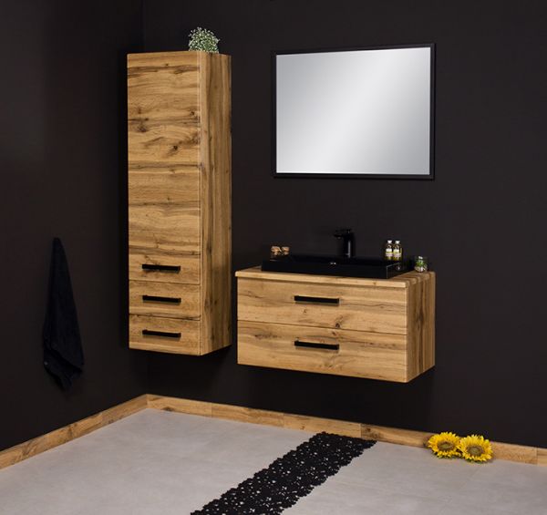 Badmöbel Susan-Loft 80, Eiche Natur, Waschbecken schwarz, SN-L-8062-2S