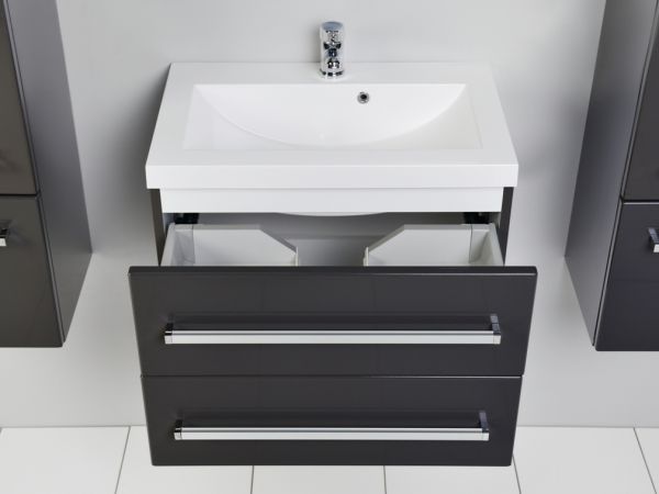 Quentis Waschplatz Genua Breite 60 cm grafitgrau glänzend