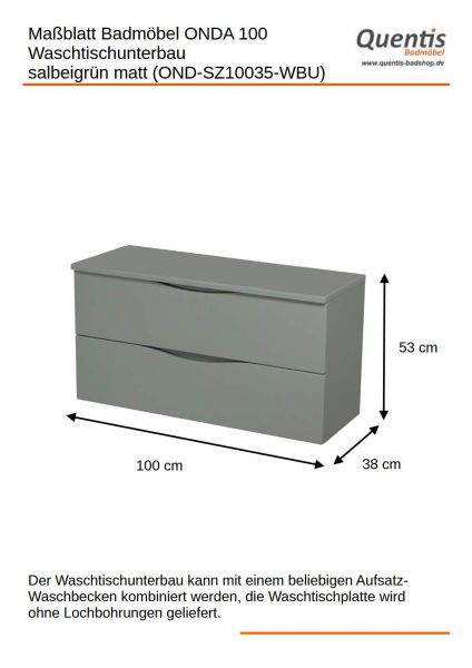 Waschtischunterbau ONDA 100 cm, salbeigrün matt (OND-SZ-U100-WBU)