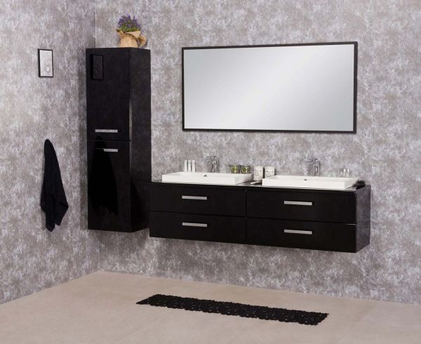 Badschrank schwarz, Hochschrank - passend zu ARUVA, GENUA, SUSAN (HSG482T)