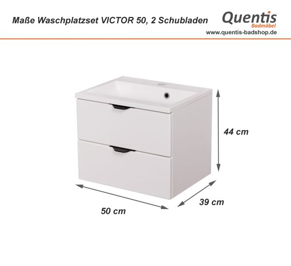 Badmöbelset VICTOR 50, 2 Schubladen, Maßblatt