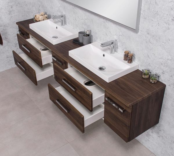 Badmöbel SUSAN Breite 210 cm, Nussbaum, Einzel- oder Doppelwaschplatz, montiert-Copy