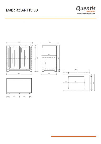 Badmöbelset ANTIC 80 cm, weiß, stehend, inkl. Hochschrank, montiert