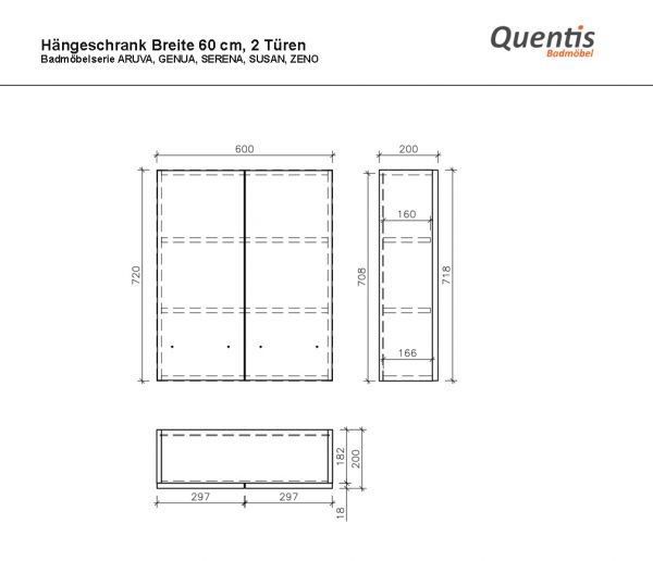 Badschrank, wandhängend, weiß glänzend, Breite 60 cm (HS60B)