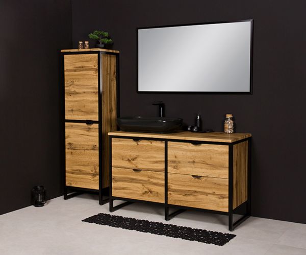 Badmöbel COSMO 120, Eiche, Waschbtisch schwarz (CS1262-S)