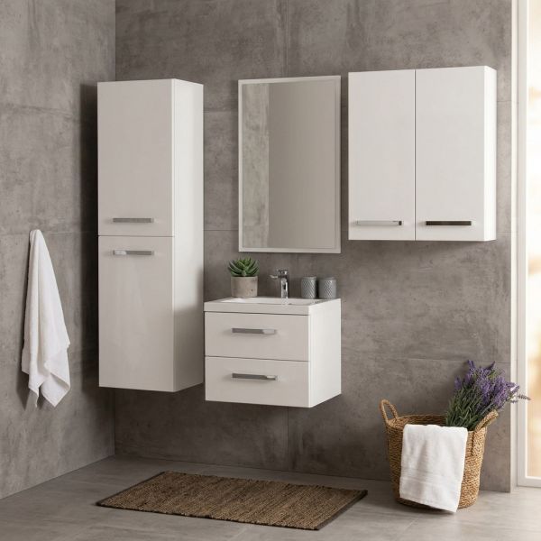 Badmöbel GENUA Breite 50 cm mit Hochschrank und Hängeschrank Breite 60 cm
