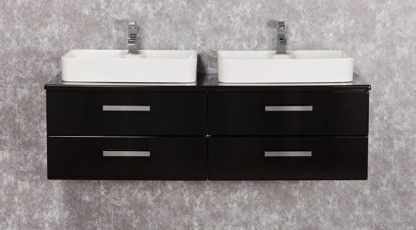 Doppelwaschplatz Aruva, Breite 140 cm, schwarz, inkl. 2 Aufsatzwaschtische