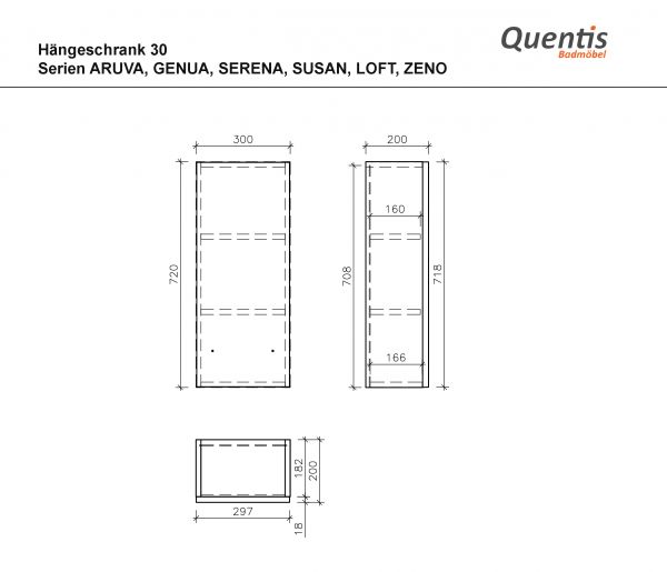 Badschrank Breite 30 cm, Badserien GENUA/ SUSAN/ ZENO, Eiche Natur, vormontiert