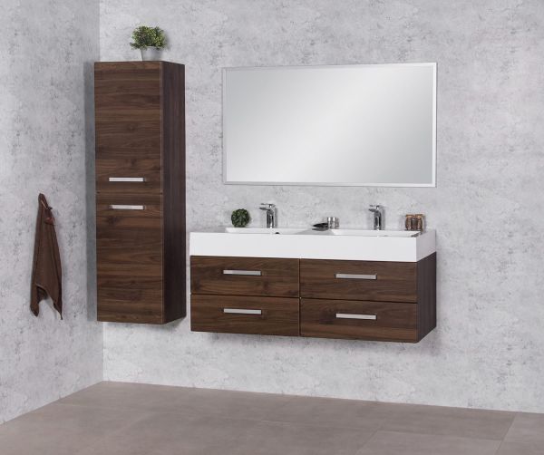 Badmöbelset Doppelwaschplatz ZENO, Breite 120 cm, Nussbaum, montiert