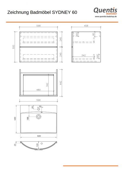 Badmöbel SYDNEY 60 cm, Taupe matt, Waschtisch und Unterschrank (montiert)