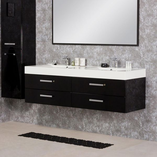 Badmöbel Aruva, Breite 160 cm, schwarz, Doppelwaschtisch mit Unterschrank (AR1648D)
