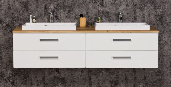 Quentis Badmöbelset Doppelwaschplatz SUSAN, Breite 160 cm, weiß/ eiche, montiert