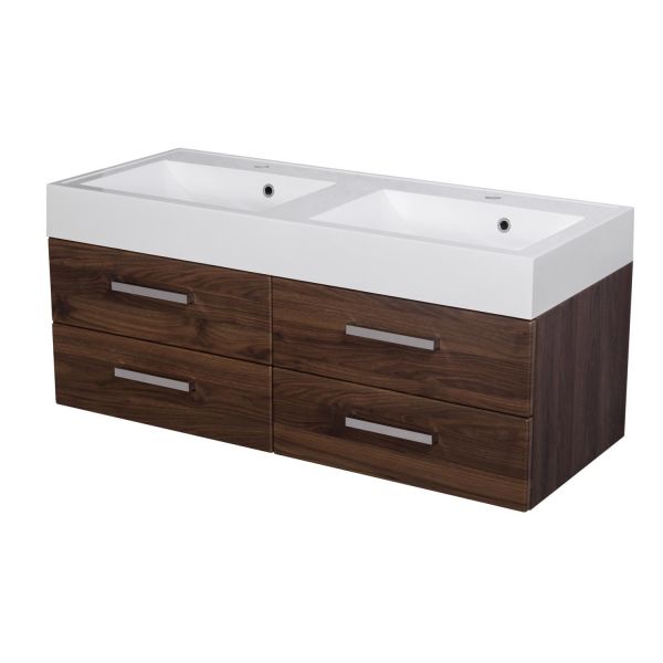 Badmöbelset Doppelwaschplatz ZENO, Breite 120 cm, Nussbaum, montiert