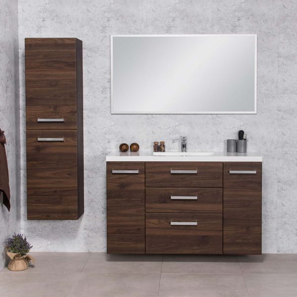 Badmöbel GENUA 120 cm XL, Nussbaum, Waschtischunterschrank montiert, inkl. Waschbecken