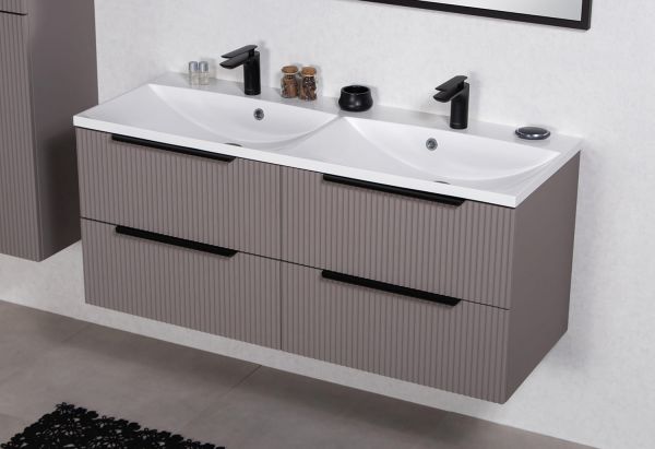 Badmöbel SYDNEY 120 cm, Taupe matt, Doppelwaschtisch mit Unterschrank montiert SYDT120D