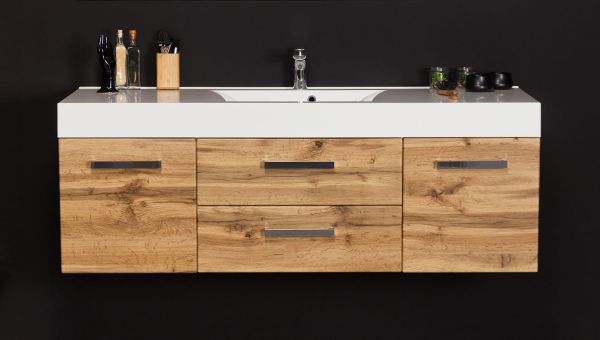 Badmöbel ZENO Breite 140 cm, Eiche Natur, Waschtischunterschrank montiert