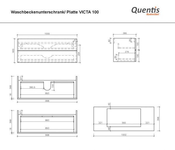 Badmöbel VICTA, Breite 100 cm, Eiche, Waschtischunterbau montiert